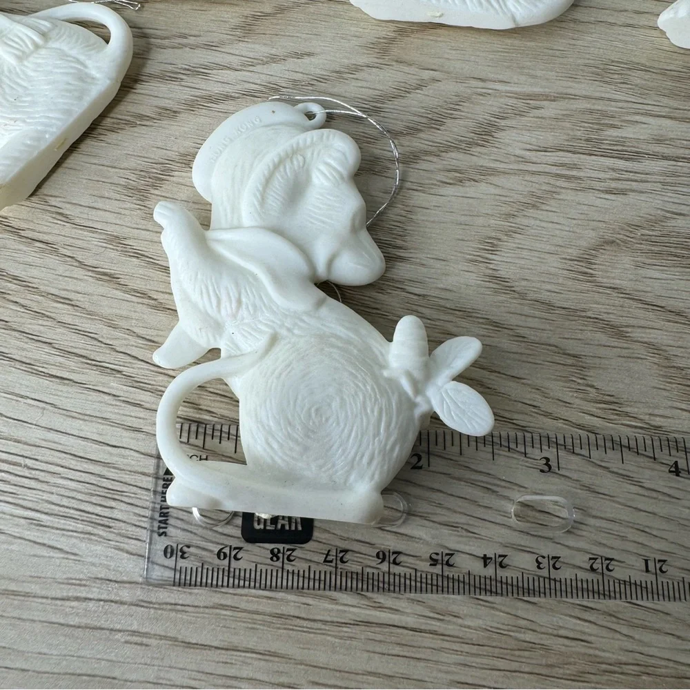 White Plastic Christmas Mice Flat Vintage Ornaments Lot Of 11 MCM Classic‎ Tacky